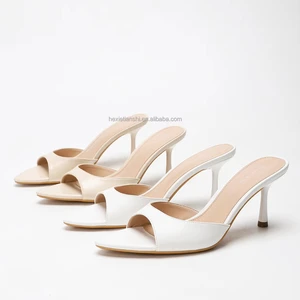 4302A-17 Summer Women's Open Back High Heel Sandals New Simple Fashion Mule Heels Slip-On for Outdoor Wear