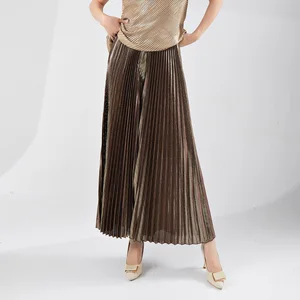 Women's Summer Fashion Pleated Casual Loose Style With Elastic Waist and Printed Culottes Wide-leg Casual Pants