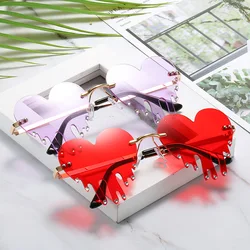 2021 Newest Halloween Party Funny Rimless Drip Heart Sunglasses With Diamond Women And Men