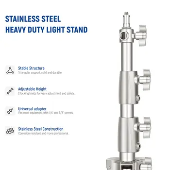 NEEWER 9.2ft/2.8m Stainless Steel Light Stand Heavy Duty Photography Tripod Stand with 1/4 to 3/8 Universal Screw Adapte product image