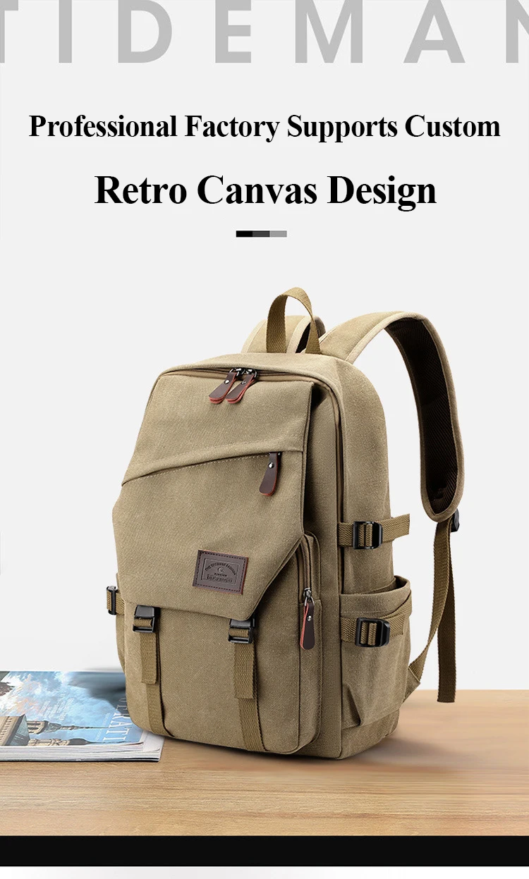 Custom retro men canvas backpacks large capacity outdoor travel bags laptop hiking backpacks with logo
