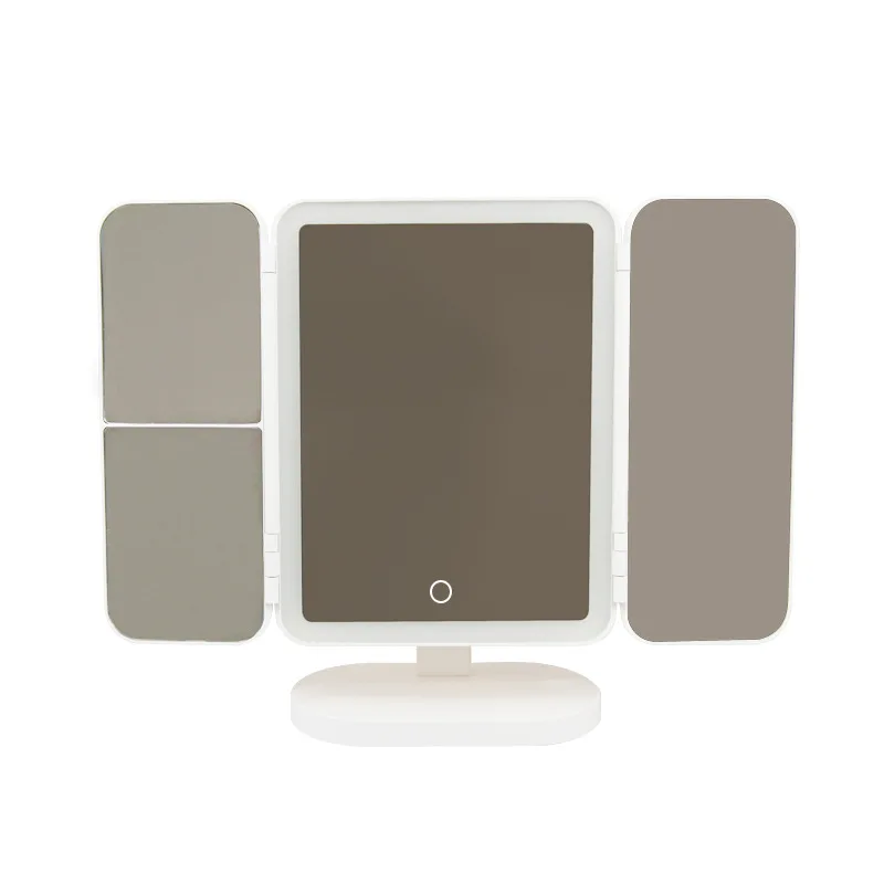 Hopfällbar sminkspegel LED-ljus 3-tonsljus sminkspegel 2X/3X förstoringsglas 360 graders justerbar uppladdningsbar