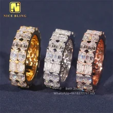 Fashion Jewelry Rings Double Row Emerald Moissanite Diamond Eternity Bands Custom 925 Silver Hip Hop Engagement Rings