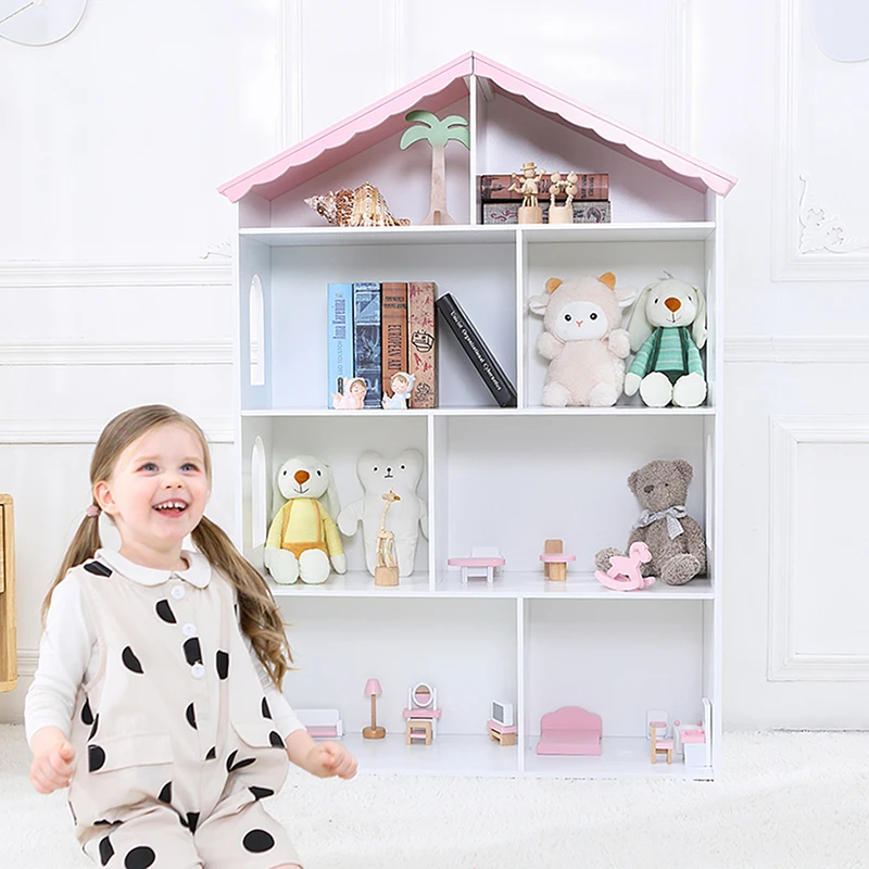 Kids Sling Book Storage Rack Bookcase Bookshelf Nordic Furniture Kids White Wooden House Shape Bookshelf
