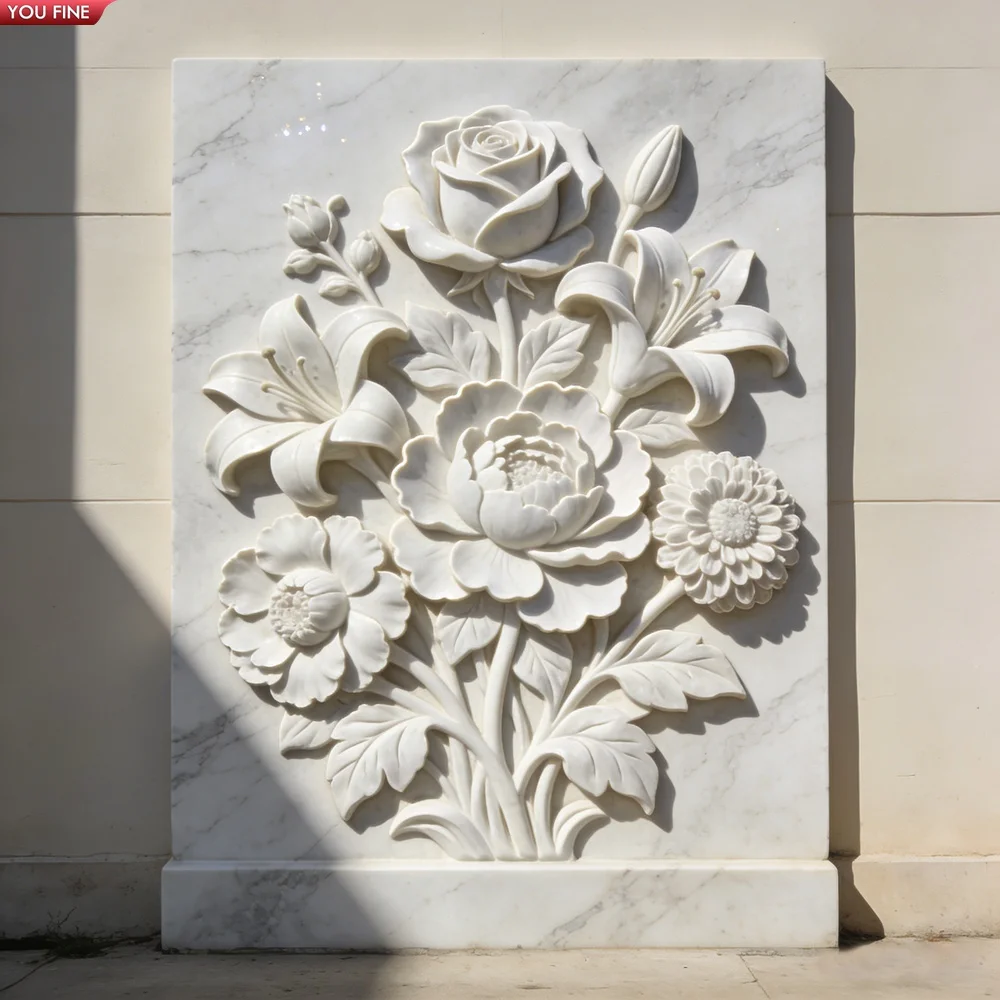 YOUFINE 手彫り白大理石の花のレリーフ装飾、屋外庭園用| Alibaba.com