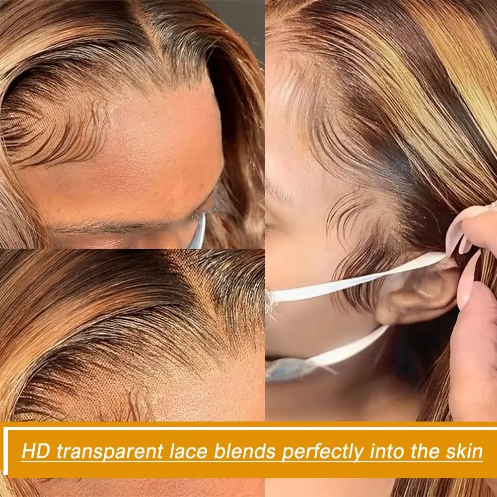Peruka z koronką z przodu 13x4 Włosy ludzkie Prosta Miodowy Blond Ombre HD Przezroczysta Peruka z koronką z przodu z Baby Hair dla Kobiet_voghion.com