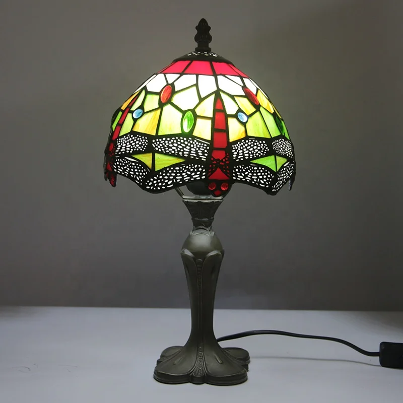 LongHuiJing 8-Inch Charming Modern Simple Tiffany Style Stained Glass Table Lamp