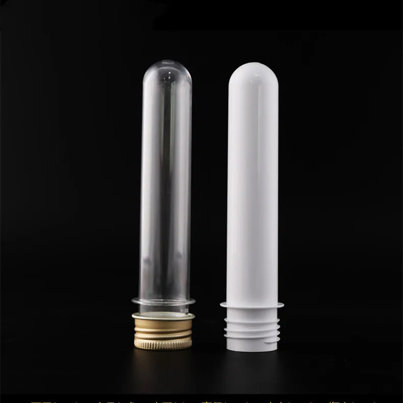 High Quality 30ml 45ml 50ml 100ml PET Plastic Transparent White test Tube with Silver Gold Screw Cap in Stock