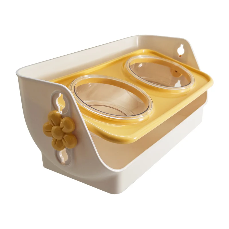 Adjustable Tilt Elevated Cat Double Bowls Neck Protection Raised Pet Food Water Feeder Anti-spill Waterproof Plastic Tray