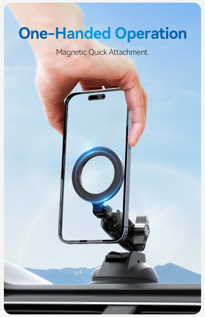 TELESIN  Suction Cup Magnetic Holder Mount for Cellphone with Aluminum Nylon Material for Car Glass