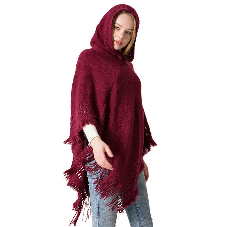 Cloak for Women with Hood Batwing Sleeve Shawl Wool Blend Hooded Cape  Poncho Mid-Length Cloak Coat Jacket