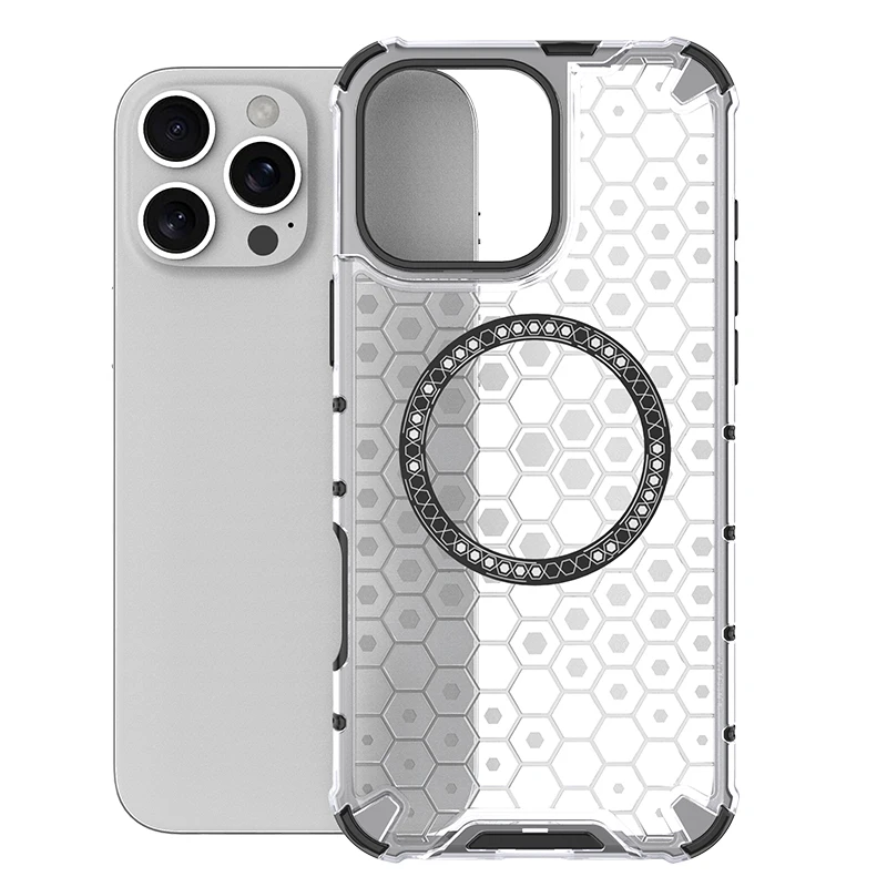 Transparent Honeycomb Grid Phone Case Hard PC Anti Shock Protective Phone Cover  For Iphone 16 15 14 13 12 Plus Pro Max