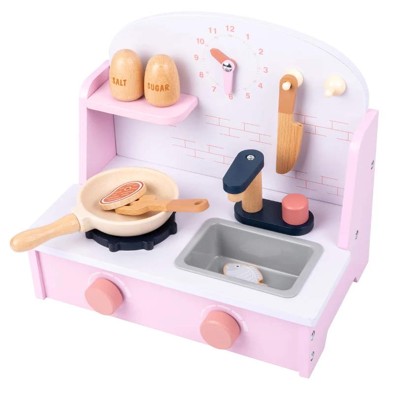 Set Mainan Edukasi Dapur Mini untuk Anak-anak, Furnitur Kayu Unisex Baru