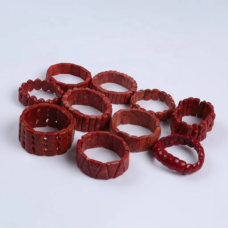 Hot Sale Fashion Geometric Shape Ethnic Style  Red Grass Coral Stretch Bracelets Ethnic Style Jewelry