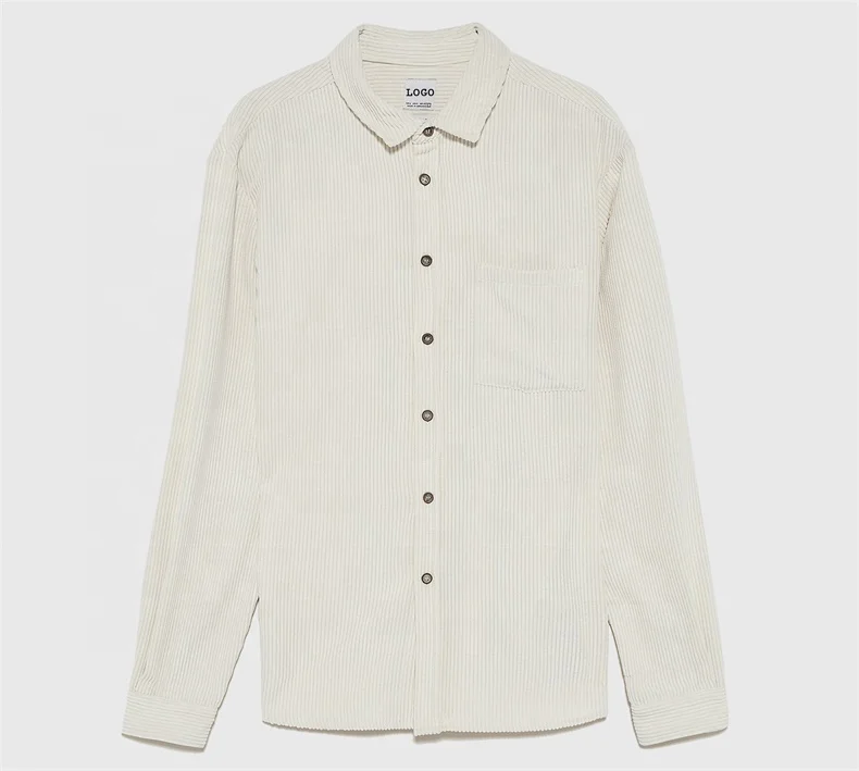 Custom New Fashion Mens White Overshirt Jackets Corduroy Shirt Men for Spring and Autumn