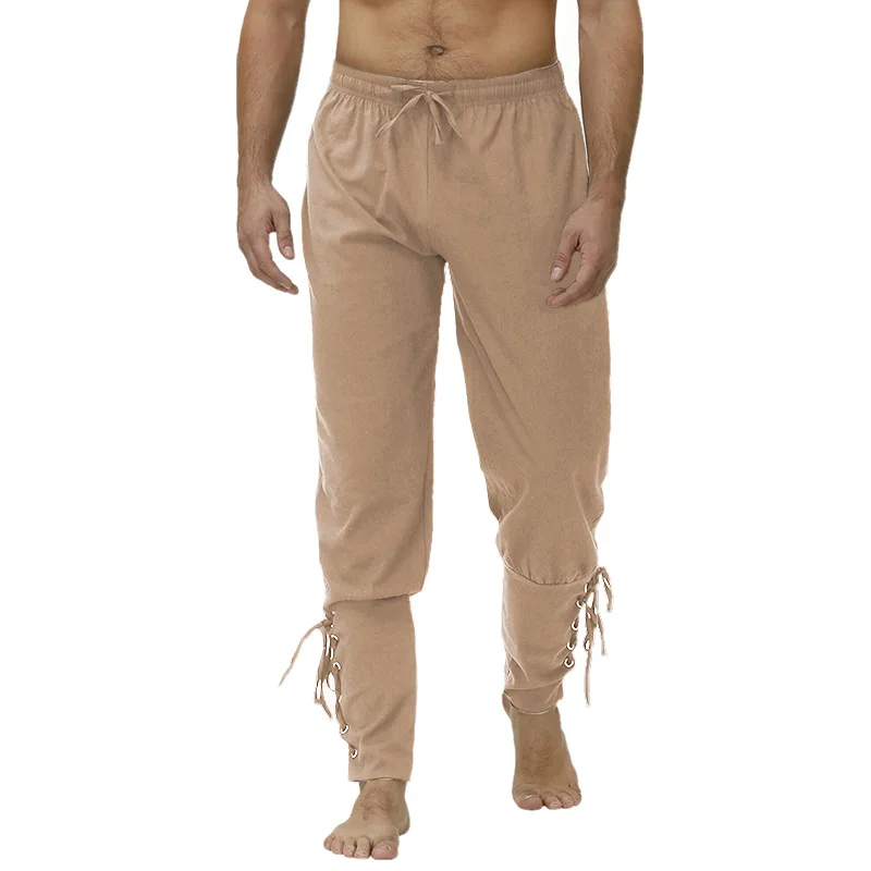  KUOIN Medieval Renaissance Ankle Banded Pants for Men Linen  Pirate Navigator Trousers Lace Up Bottoms (US, 数值高度, Brown) : Clothing,  Shoes & Jewelry
