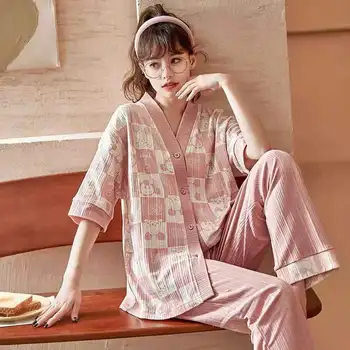 Korean High Quality Silk Pink Print Short Sleeve Pajama Set