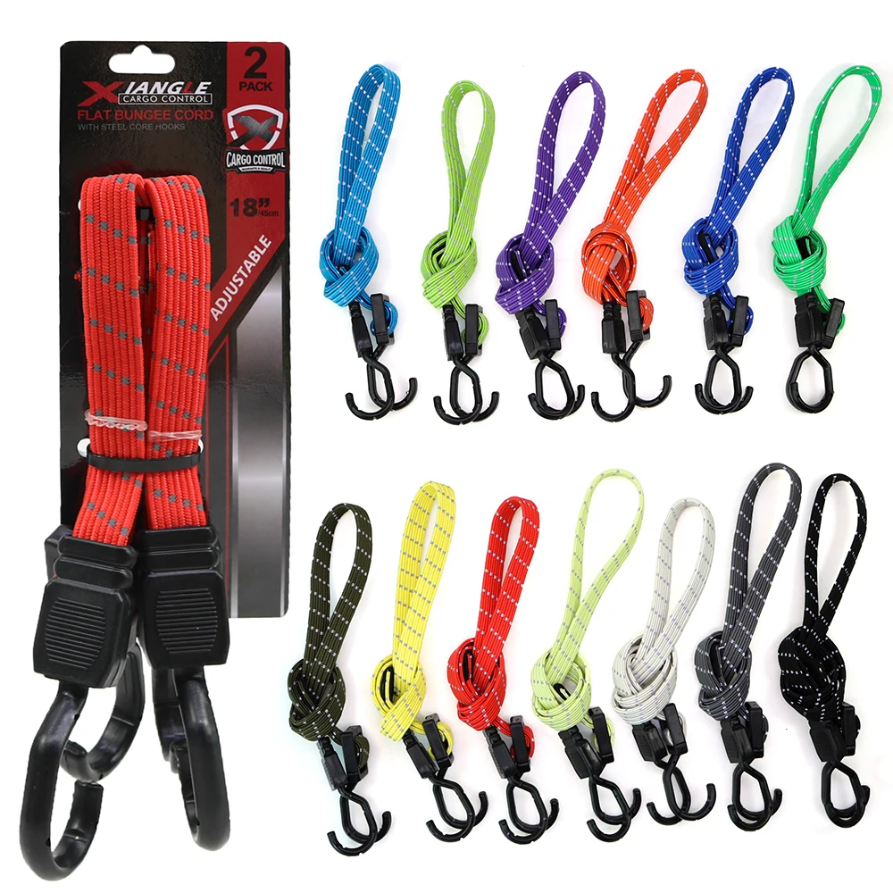 Hot Sale 2 Pack Outdoor Luggage Tool Reflective Adjustable Length Flat Bungee Cord Set