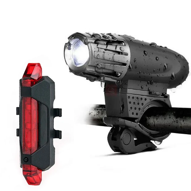 USB rechargeable 4 modes IP65 waterproof one set front tail mountain bike lights