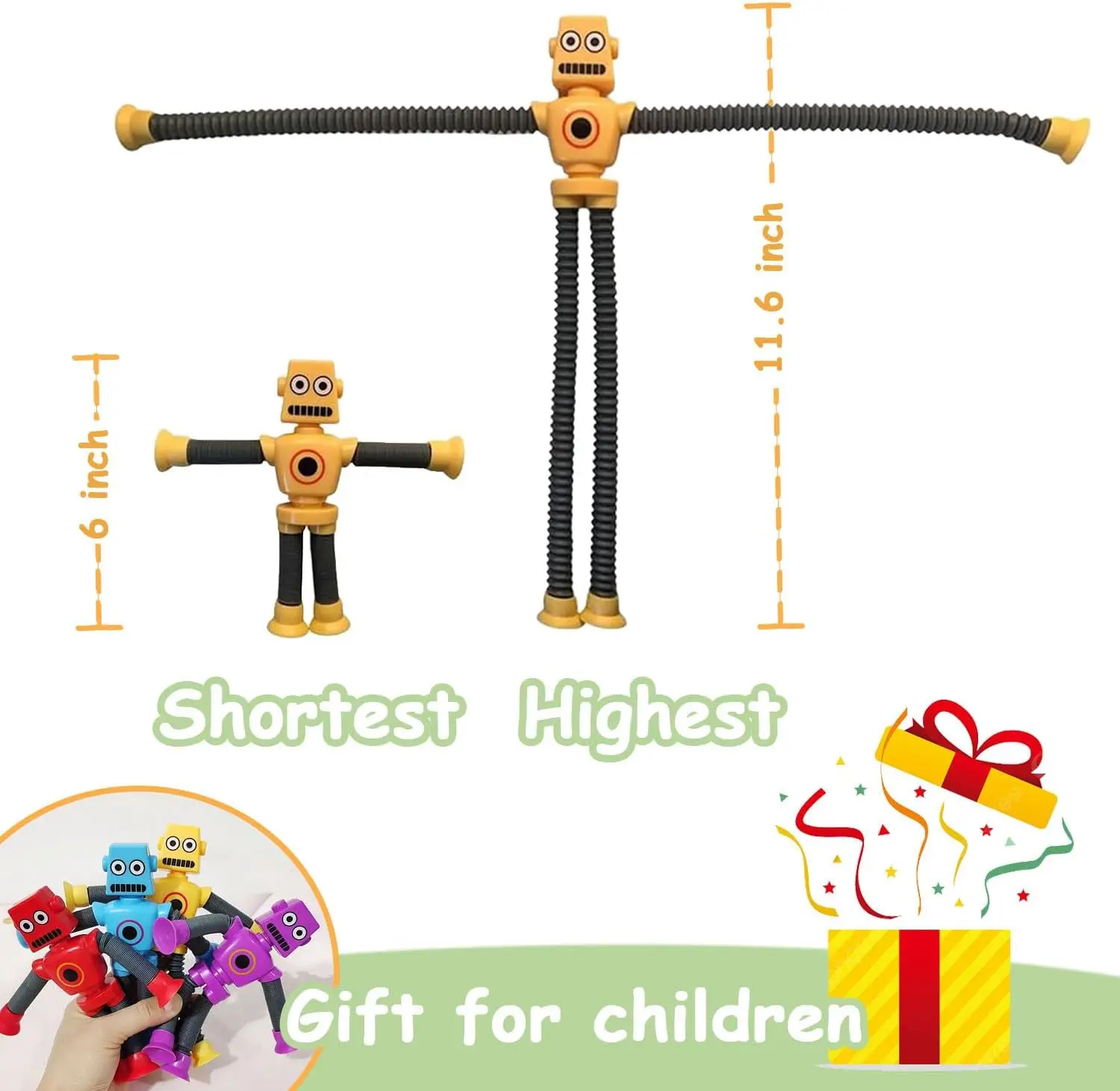 XIKTTK Lot De 4 Robots Télescopiques à Ventouses – Jouet Sensoriel Super Fun Pour Enfants Et Adultes, Bras Articulés, Couleurs Vives