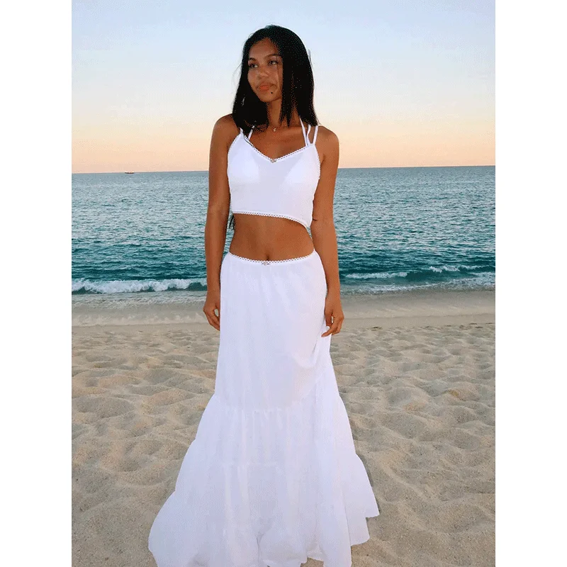 two piece beach dress Two Piece Strapless Floor-length Lace Beach Boho Wedding Dress Wedding  Dresses-715462 main image 0