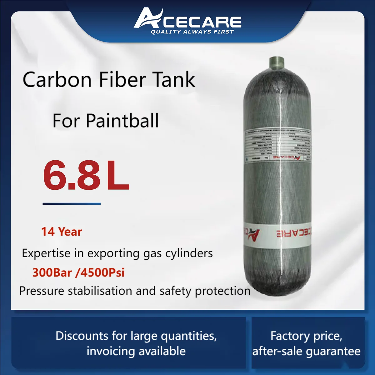 Acecare Airforce Condor 3L CE Diving Bottle 4500psi Compressed Air PCP