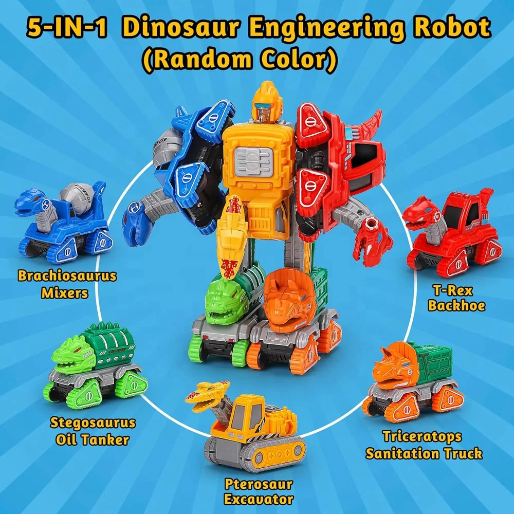 5 in 1 合金変形ロボットおもちゃ 恐竜エンジニアリング車両アクション