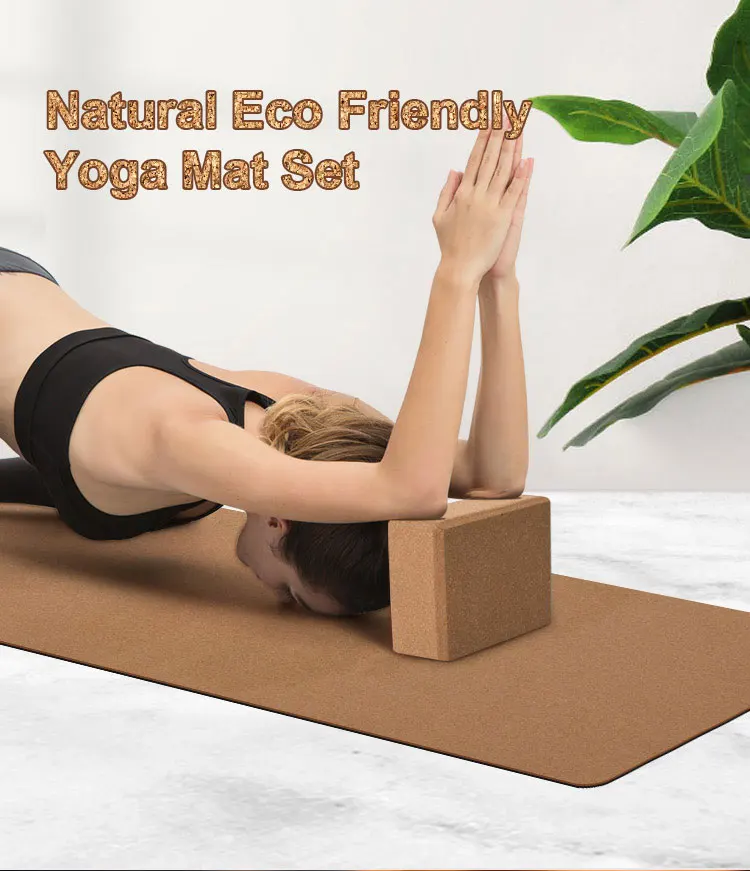 SHENGDE New Design Eco Friendly Block Natural Cork Yoga Mat Set