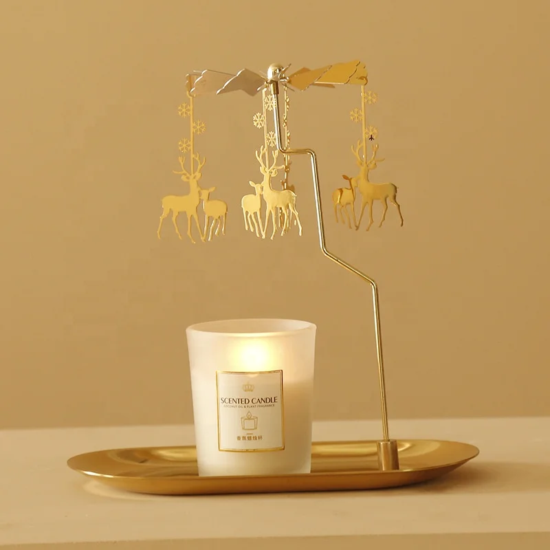 Factory Supply Customize Romantic Heat Rotating Spinning Metal Tealight Carousel Candle Holder