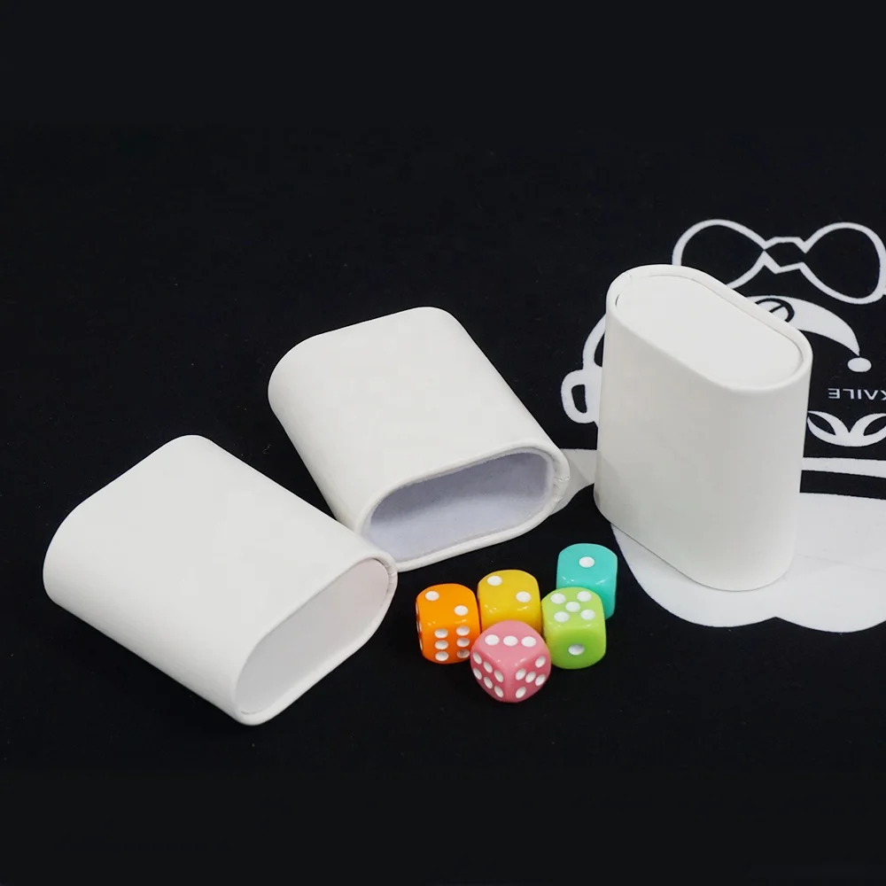 Factory Oem Oval Oblalte Dice Cup Custom logo White High Quality Pu Leather Cups for Backgammon or Board Games