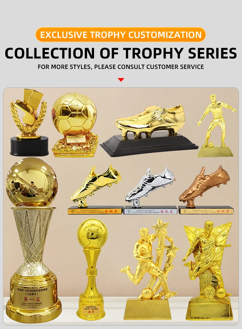 Wholesale Hot Sell High Quality Trophy Cup Soccer Sports Series Trophies Custom Design Golden Plastic Football Trophy