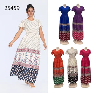 New Wholesale Summer Women's V-neck Printed Casual Large Size Fashion Short Sleeve Dress