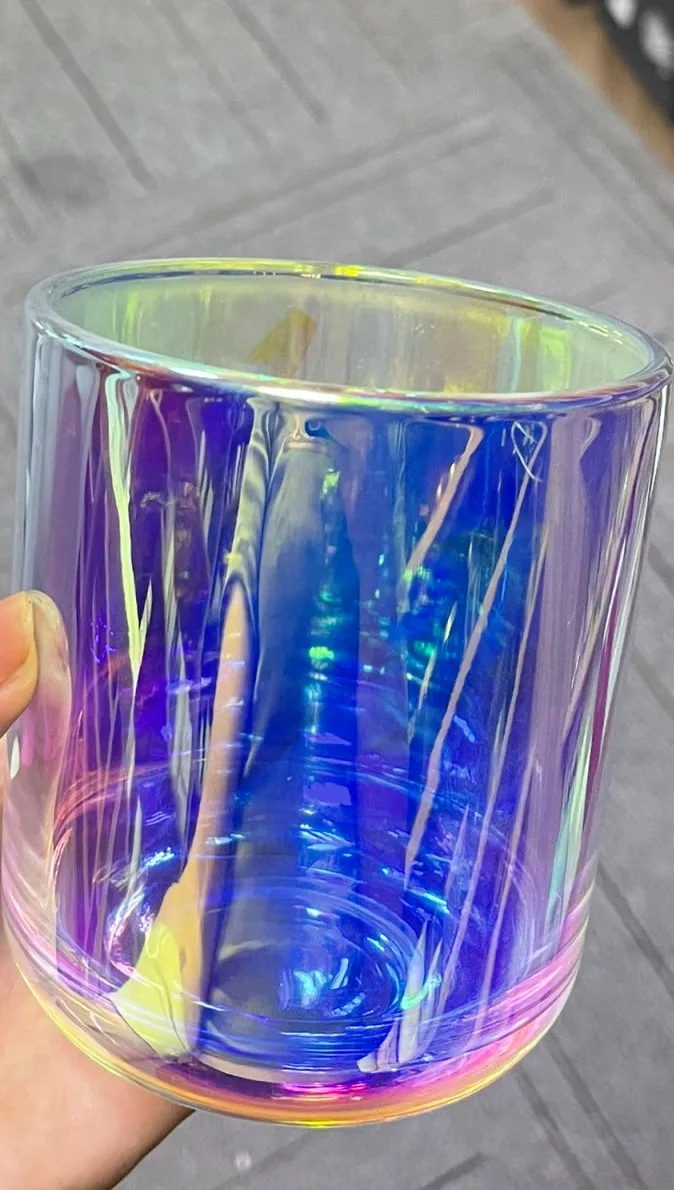 12 Oz Iridescent Glass Candle Jar With Metal Wooden Lid And Color Box