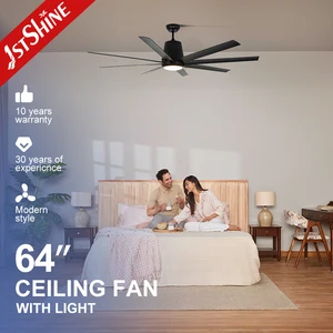 1stshine LED Ceiling Fan 64 Inches Black ABS Blades Dimmable Light Large Ceiling Fan with Led Lighting