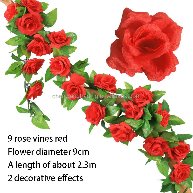 Artificial Rose Vine Hanging Flowers For Wall Decoration Rattan Fake