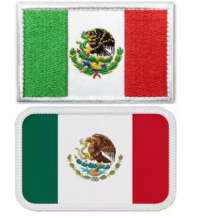 Durable Rectangular Sew on Mexico Embroidery Iron on Mexican Country Flag Patches for Hats Backpack Shirt