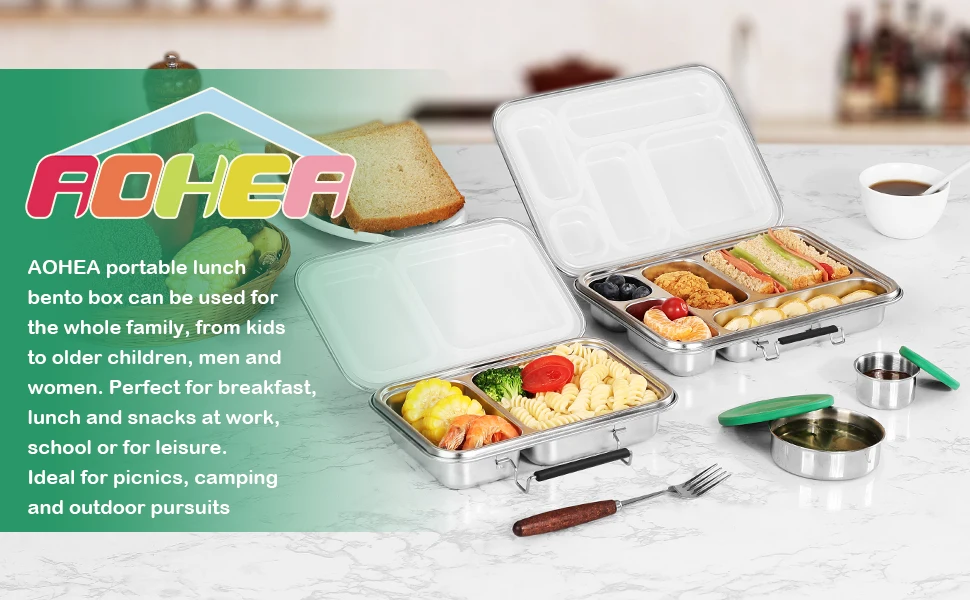 AOHEA Large Stainless Steel Lunch Container 5 Section Design Holds a Variety of Foods Metal Bento Box Stainless Steel Lunch Box supplier