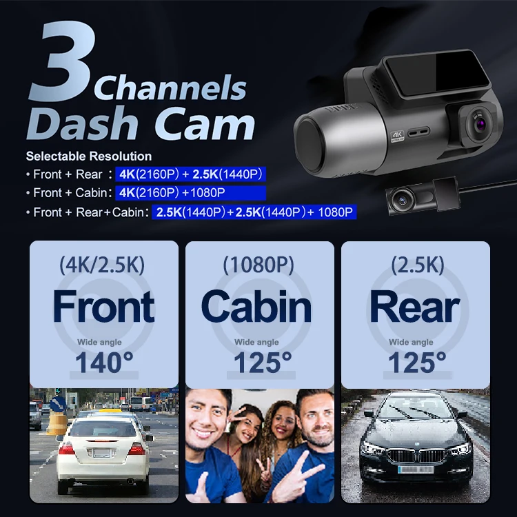 4k And 1080p And 2k Three Channel Builtin Wifi App Contral Hidden Dash Camera Car Black Box