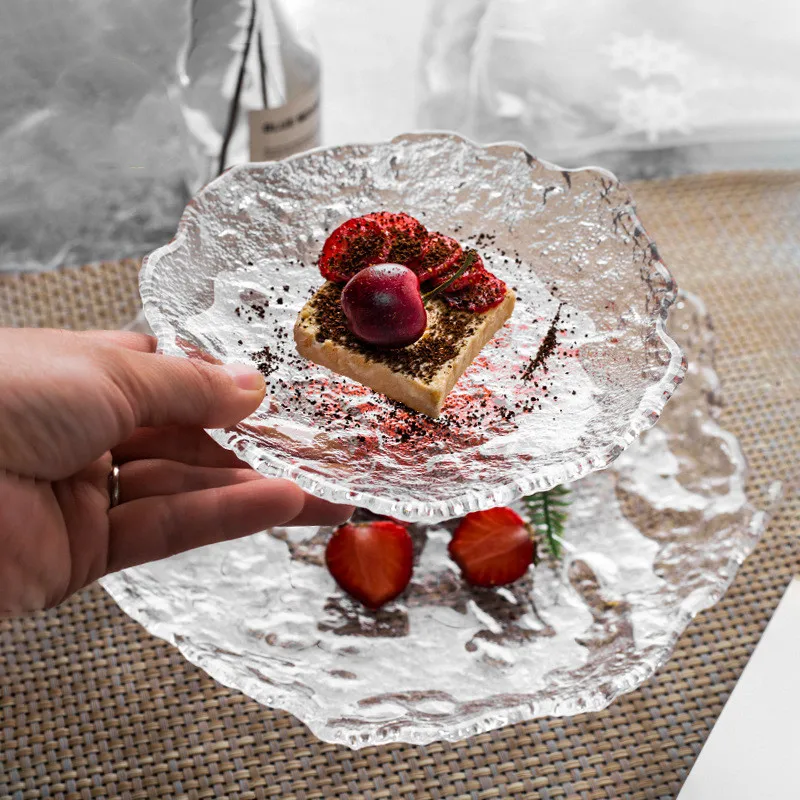 Plato de sushi de postre de vidrio de hielo de fusión transparente japonés  Plato cuadrado largo plato de té vajilla para el hogar