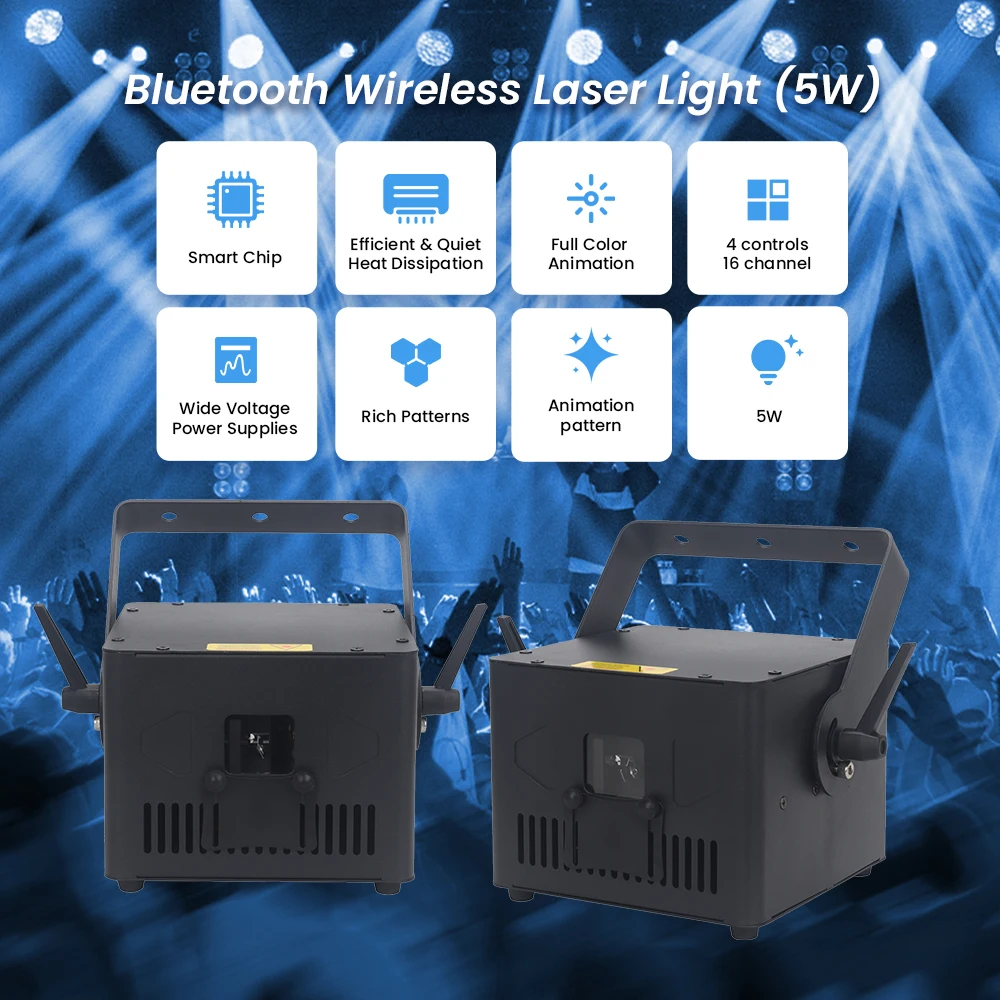 5W RGB Full Color 3D Animation DJ Laser Light - Bluetooth DMX