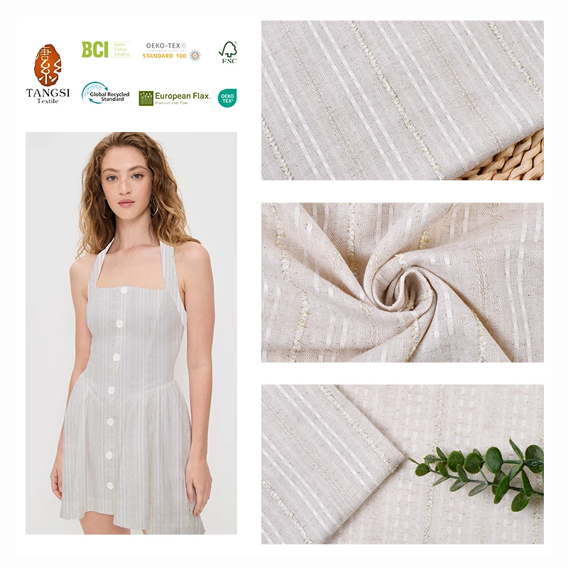 Eco-Friendly Woven Fabrics with Plain Style Yarn Dyed Linen Polyester Fabric for Clothing