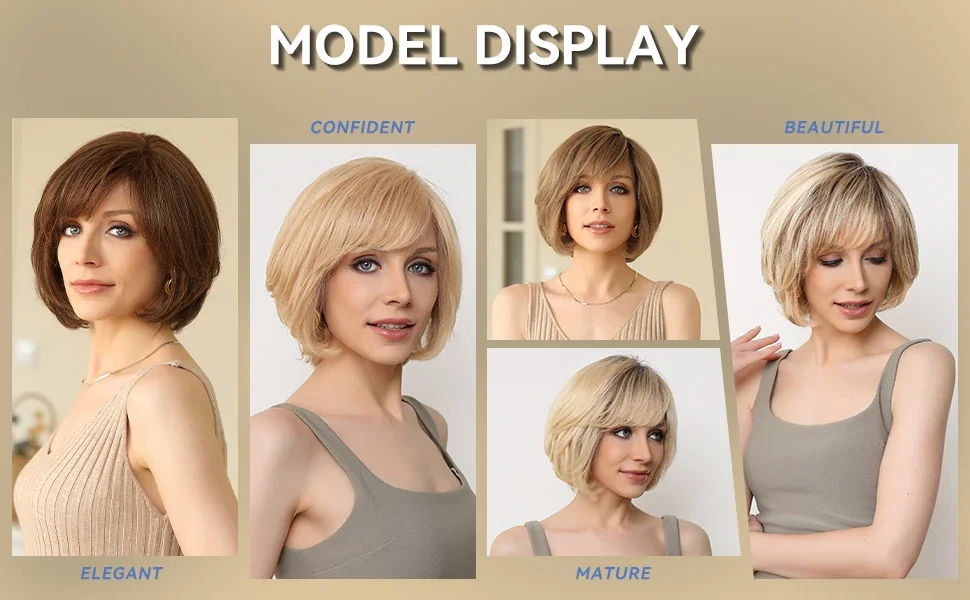 Ombre Brown Blonde Human Hair Lace Front Wigs Short Natural Wavy Bob Remy Wig for White Women_voghion.com
