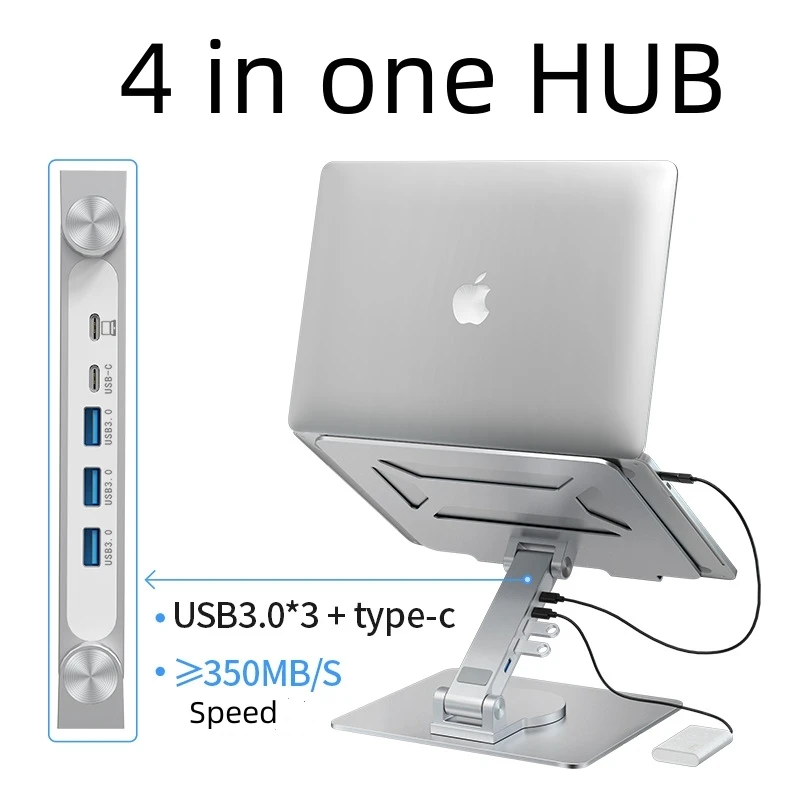 360 Rotation Aluminium Laptop Stand With Type c Docking Station  4 in 1 Multi Usb Hub
