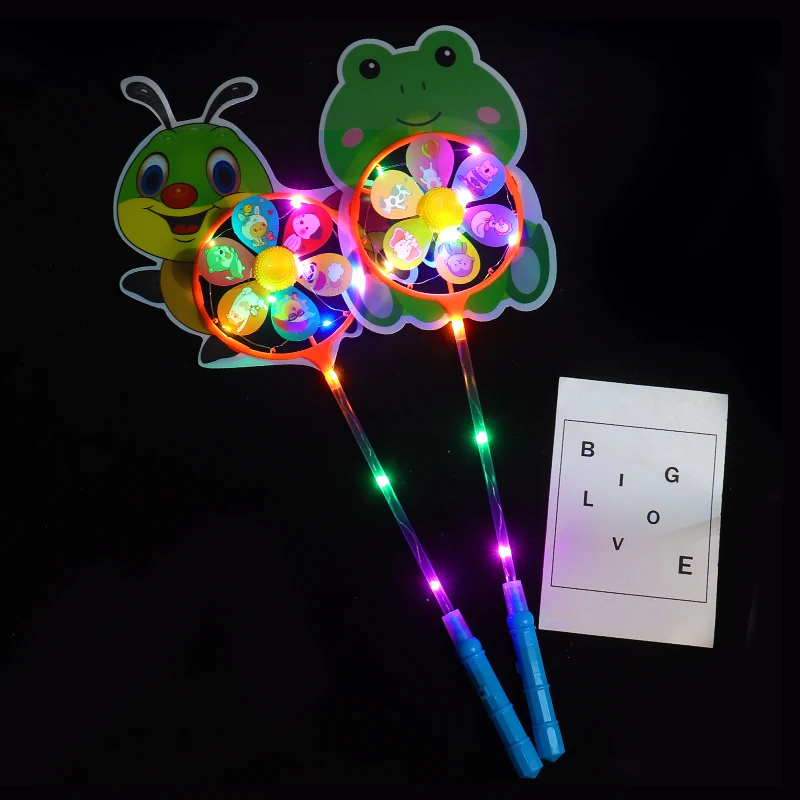 Новинка лидер продаж Мультяшные детские игрушки для вечеринки подарки красочная ветряная мельница светодиодное мигающее животное украшение ночного сада