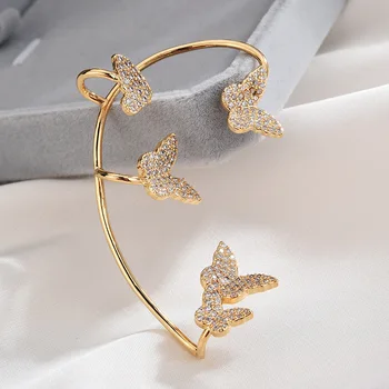 Wholesale Temperament Exquisite Ear Cuff Clip Earrings For Women Gold Plated Metal Single Crystal Butterfly Ear Nail Bone Clip