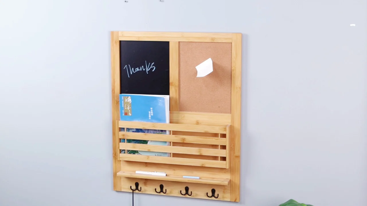Bamboo Floating Wall Shelf Key And Mail Holder For Wall With Messages
