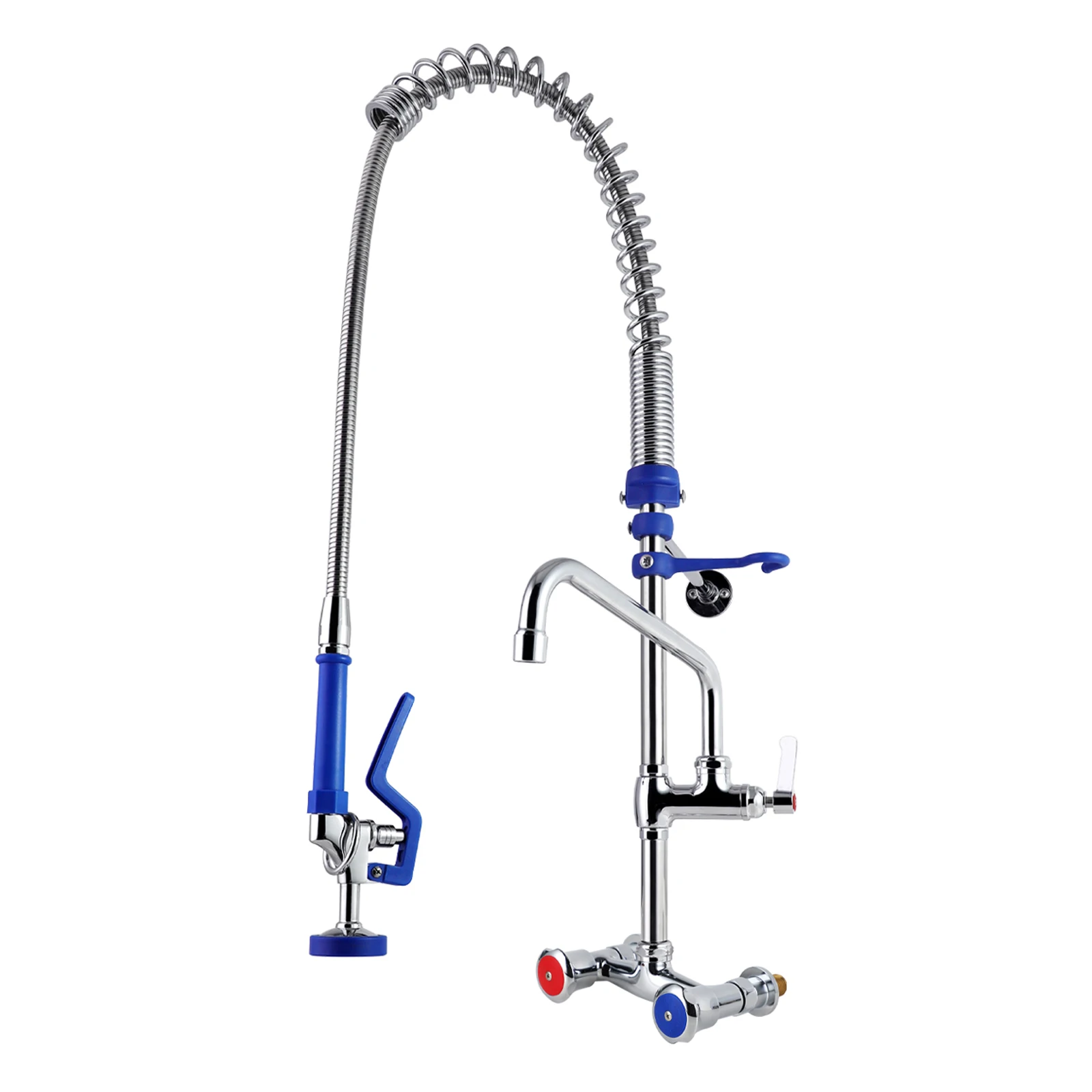 Commercial Kitchen Dual Handle Wall Mounted Spring Action Faucet EasyInstall Ceramic Valve Core Adjustable Height Pre-Rinse Unit supplier