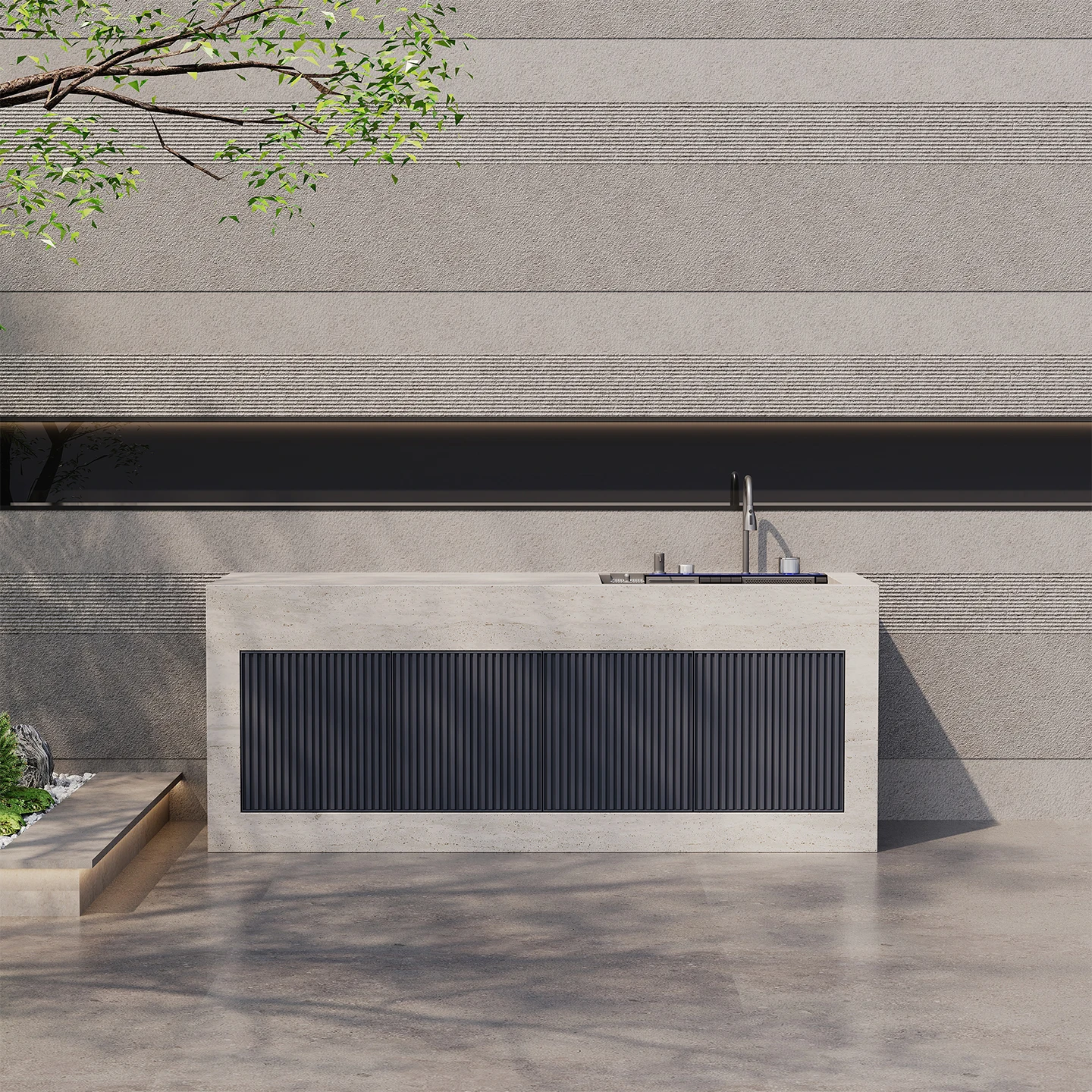product customized outdoor rock plate standing basin island counter integrated washbasin with aluminum alloy door courtyard washbasin-7
