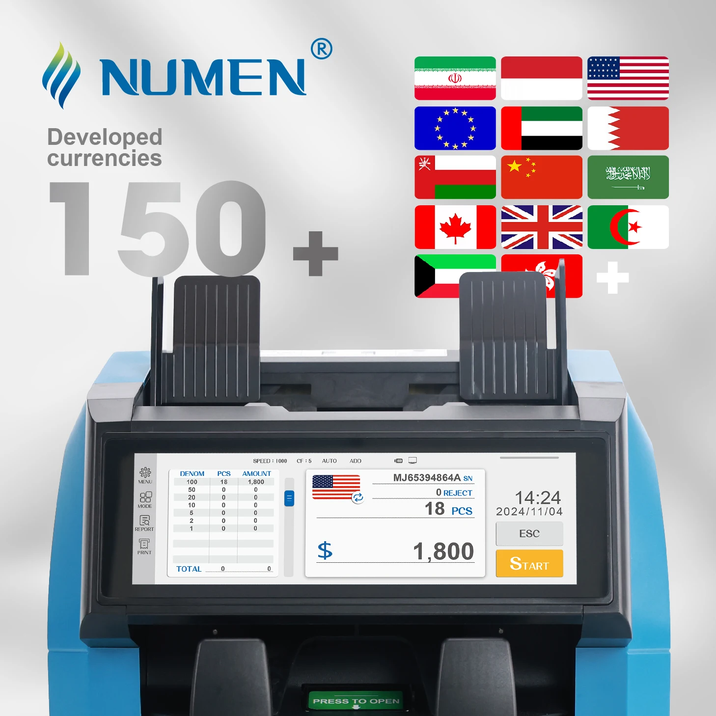 NUMEN SH-209Q Full Touch Screen Two Pockets Bill Banknote Cash Money Note Currency Sorter Mixed Money Counting Machine