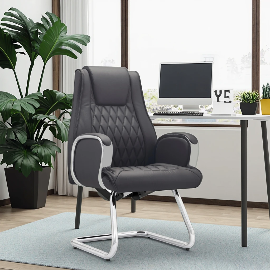 Contemporary Curved Executive Frame Chair Reinforced Tubular Design Conference Room Decor 3